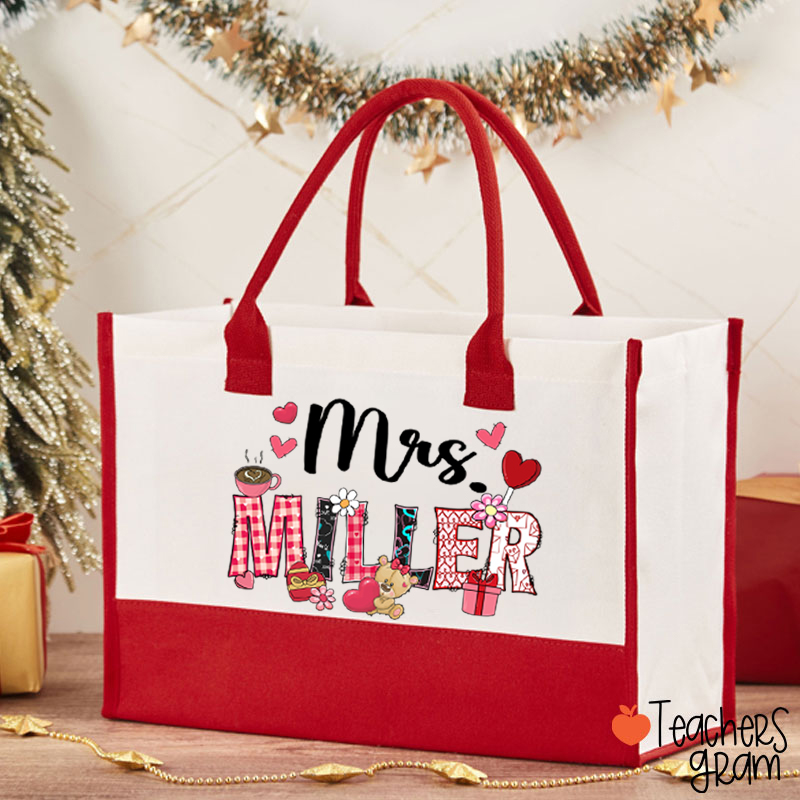 Personalized Valentine Vibe Teacher Cotton Tote Bag