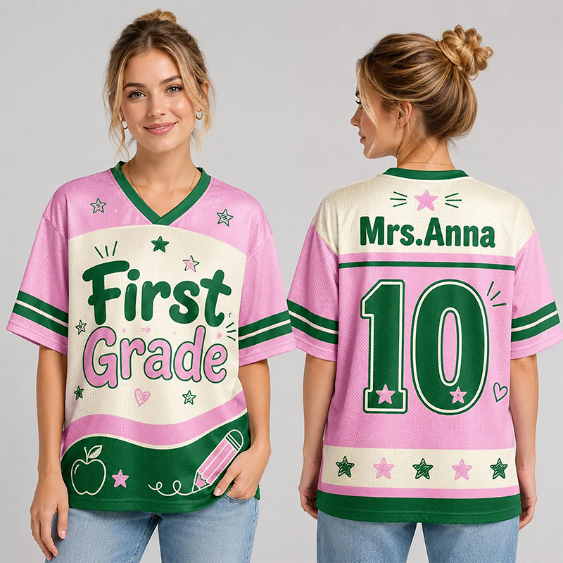 Personalized Grade And Name Preppy Color Teacher Mesh Jersey