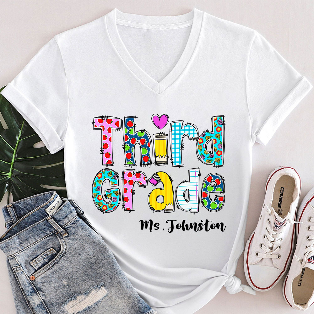 Personalized I'm A Teacher Female V-Neck T-Shirt