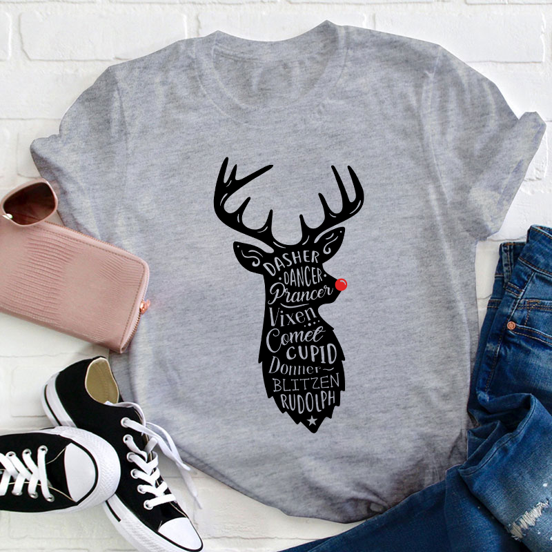 Santa's Red Nose Reindeers Teacher T-Shirt