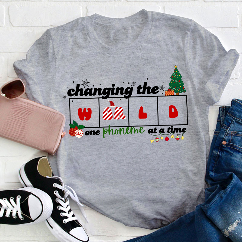 Changing The World One Phoneme At A Time Christmas Teacher T-Shirt