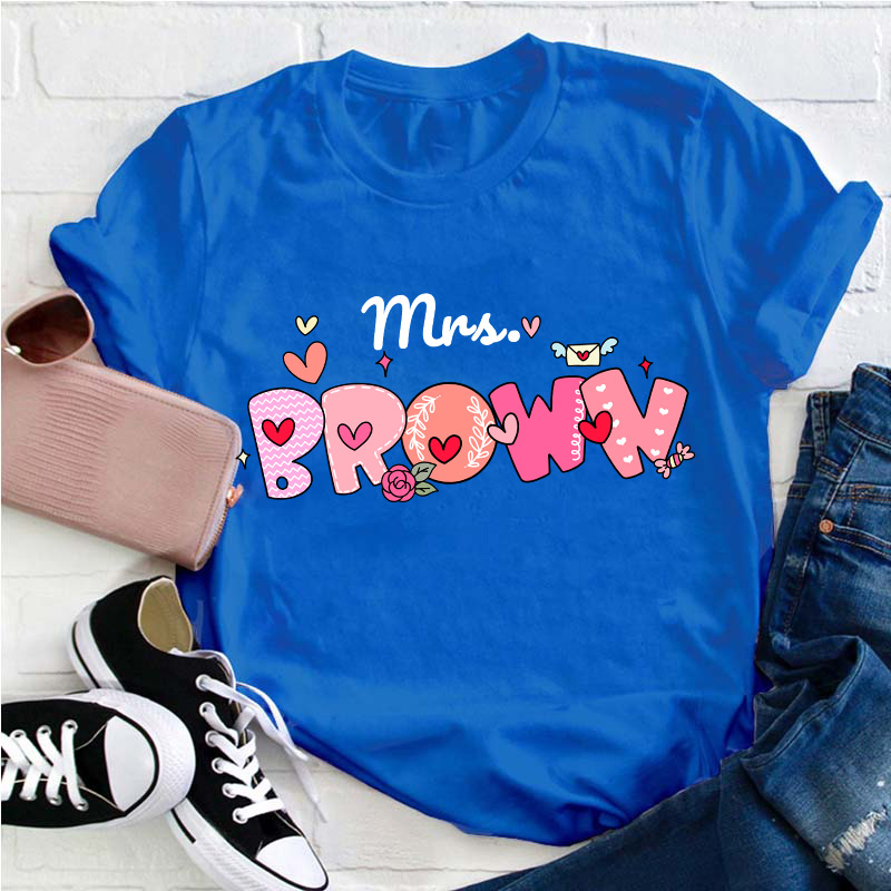 Personalized Name Pink Bubble Teacher T-Shirt