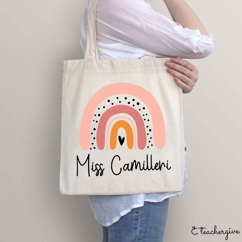 Personalized Pink Rainbow Teacher Tote Bag