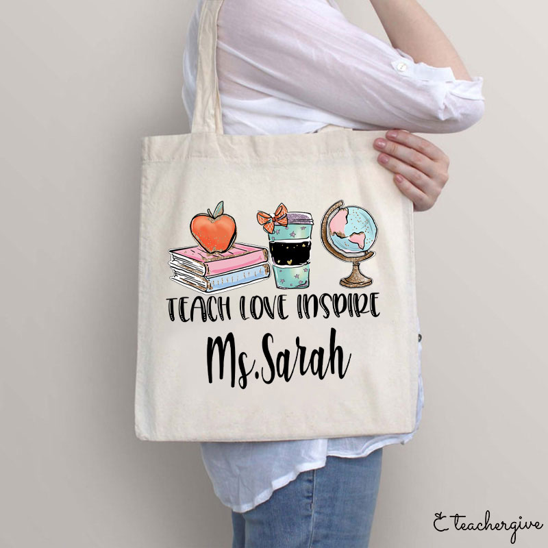 Personalized Teach Love Inspire Teacher Tote Bag