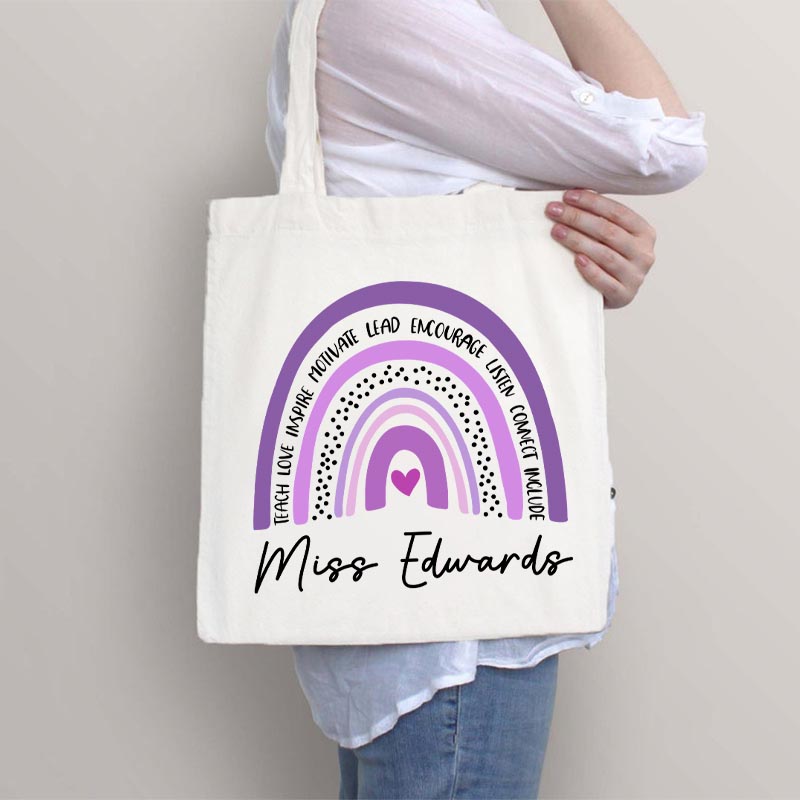 Personalized Purple Rainbow Teacher Tote Bag