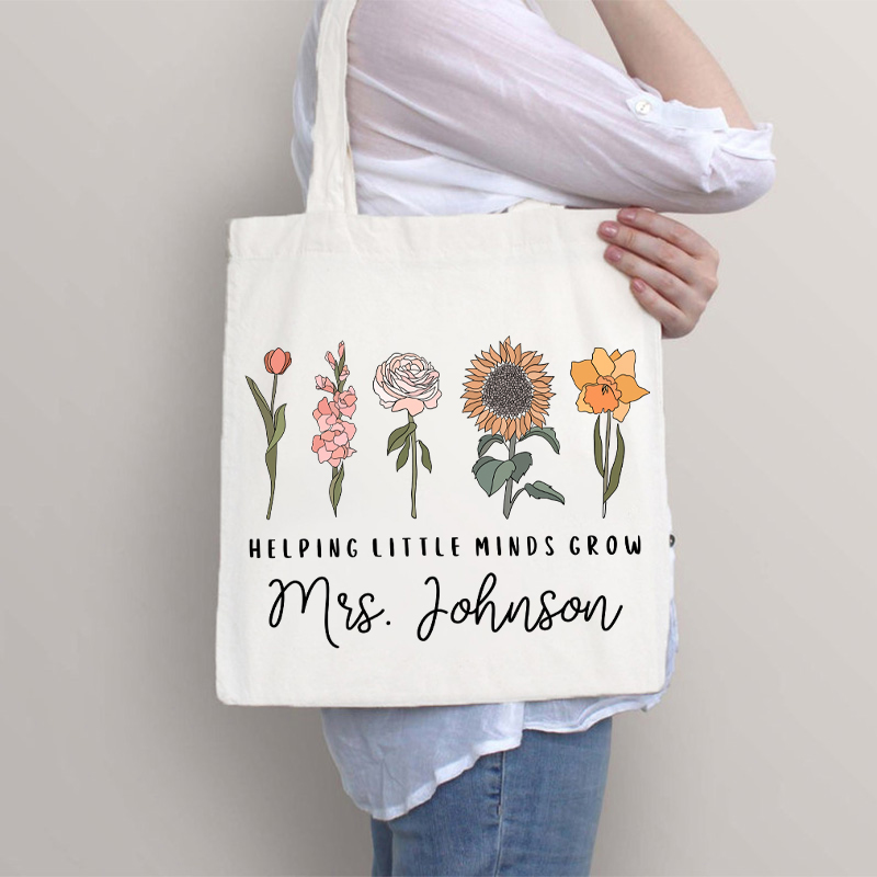 Personalized Helping Little Minds Grow Teacher Canvas Tote Bag