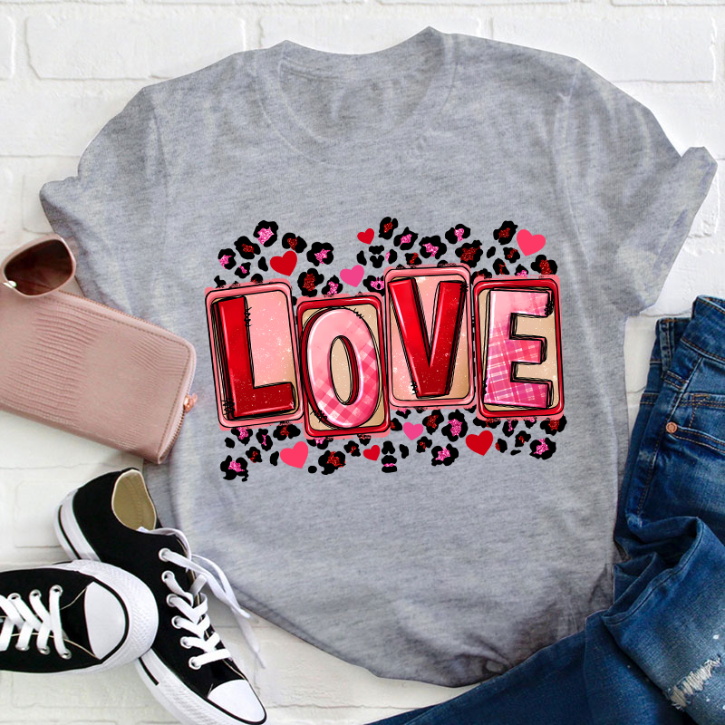 Pink Leopard Love Teacher T-Shirt