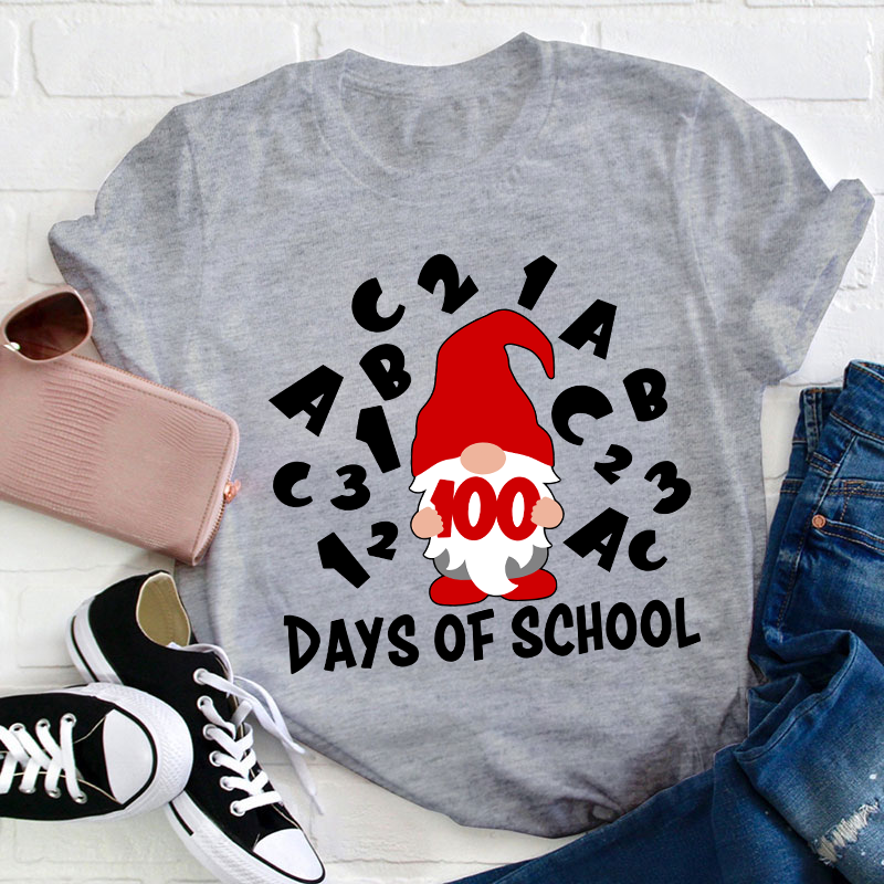 100 Days Of School Gnome Teacher T-Shirt