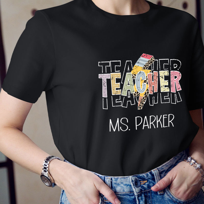 Personalized Lightning Pencil Teacher T-Shirt