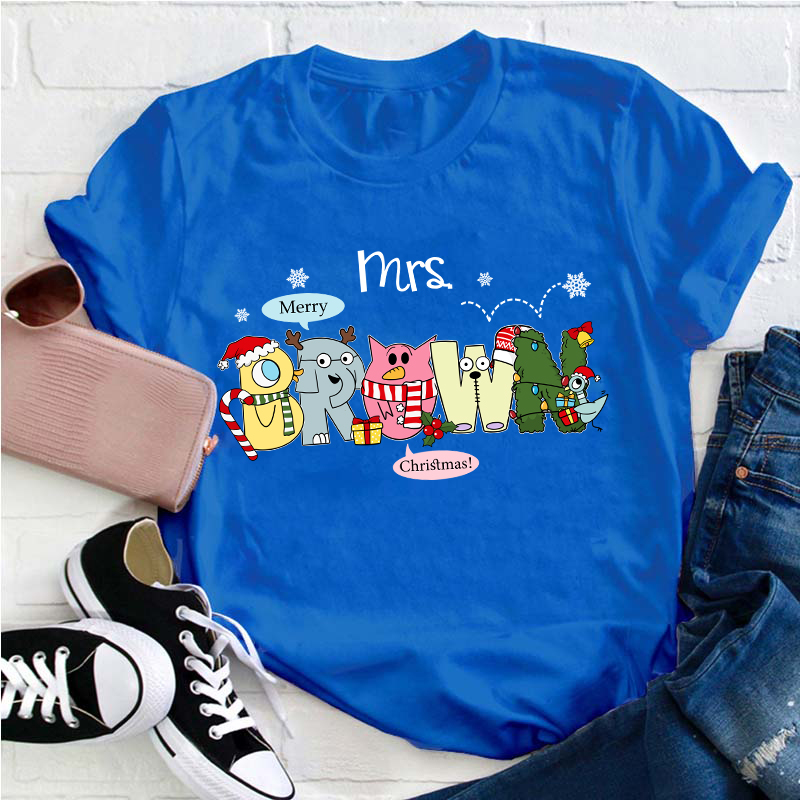 Personalized Name Merry Chrisrams Teacher T-Shirt