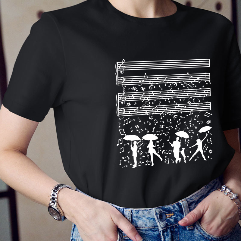 Dancing On The Rainy Night Under The Musical Notes Teacher T-Shirt