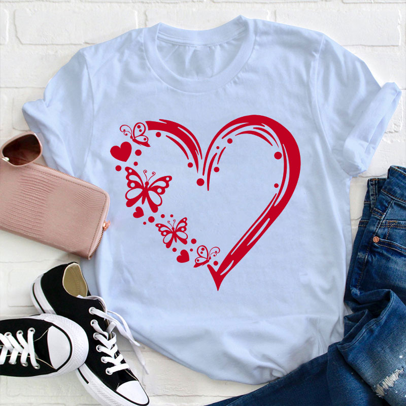 Valentine Heart With Butterfly Teacher T-Shirt
