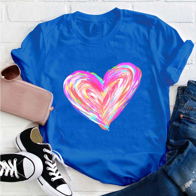 Colorful Rainbow Heart Teacher T-Shirt