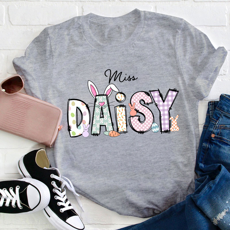 Personalized Name Cute Easter Bunny Teacher T-Shirt