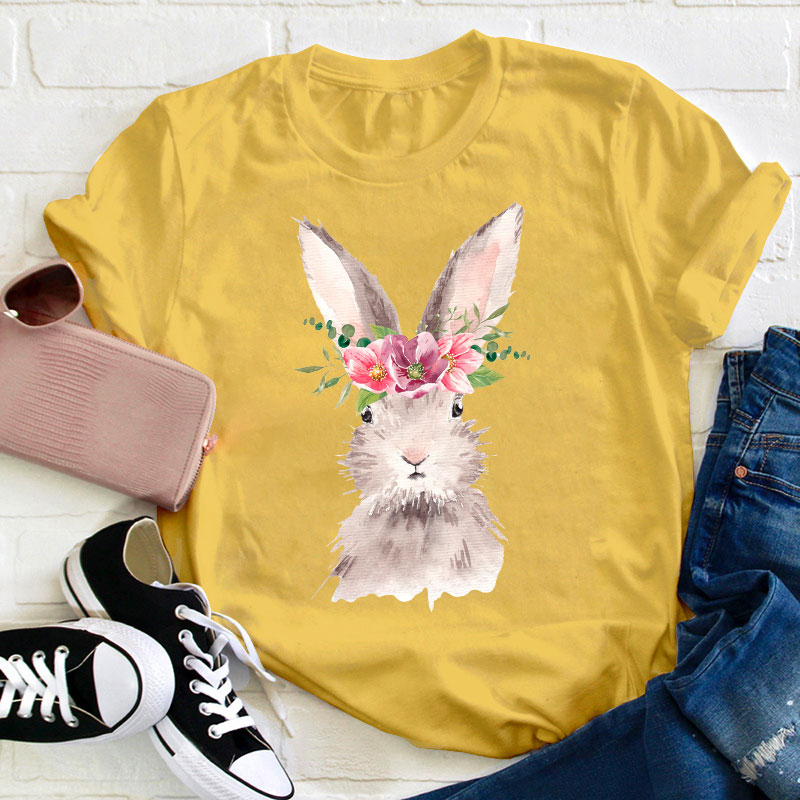 Beautiful Watercolor Bunny Teacher T-Shirt