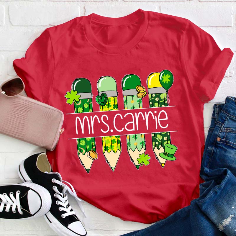 Personalized Green Pencil Teacher T-Shirt