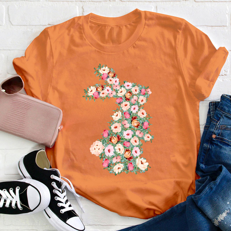 Floral Bunny Teacher T-Shirt