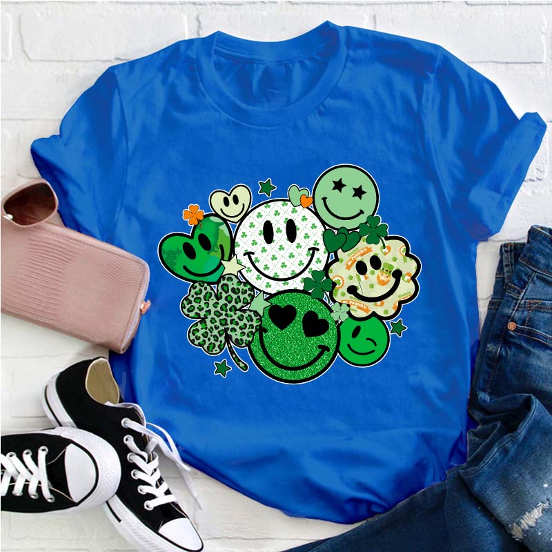 St Patricks Day Smiley Faces Teacher T-Shirt