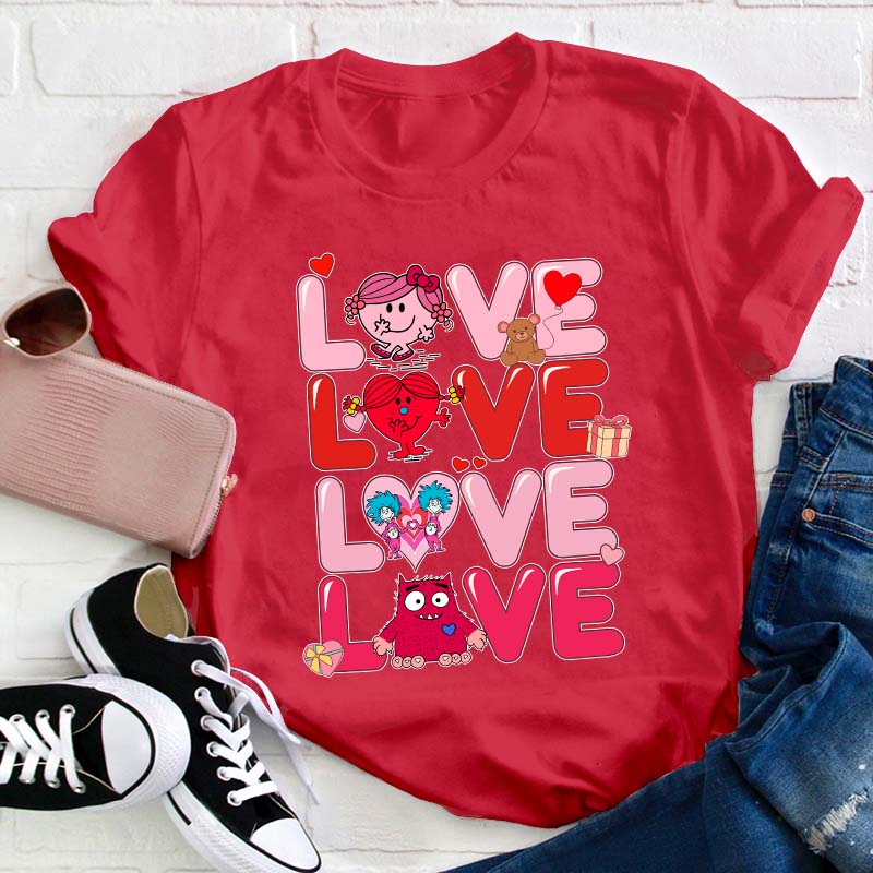 Love Cartoon Characters Teacher T-Shirt