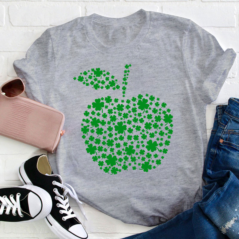 St Patrick Shamrock Apple Teacher T-Shirt
