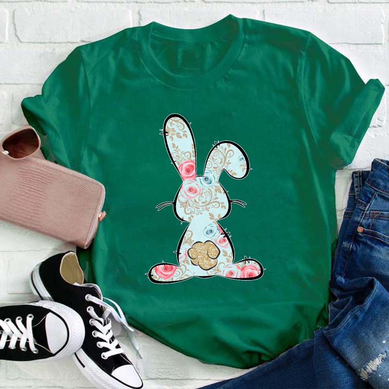 Floral Easter Bunny Teacher T-Shirt