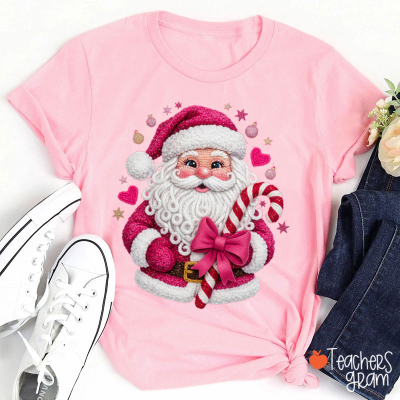 Faux Yarn Pink Santa Teacher T-Shirt