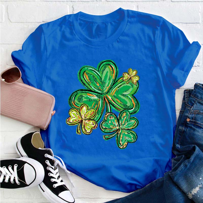 St Patrick's Day Clover Print Teacher T-Shirt