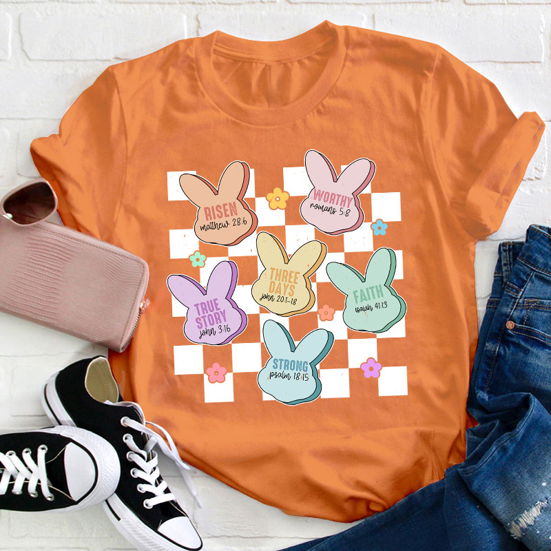 Bunny Bible Verses Checkered Teacher T-Shirt