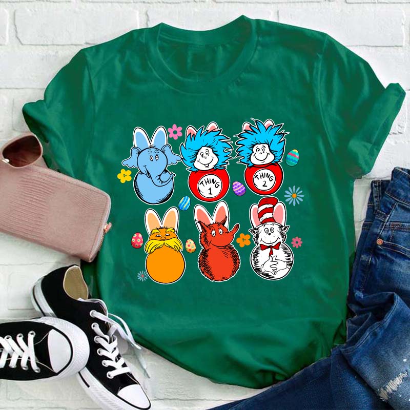 Easter Cartoon Bunny Teacher T-Shirt