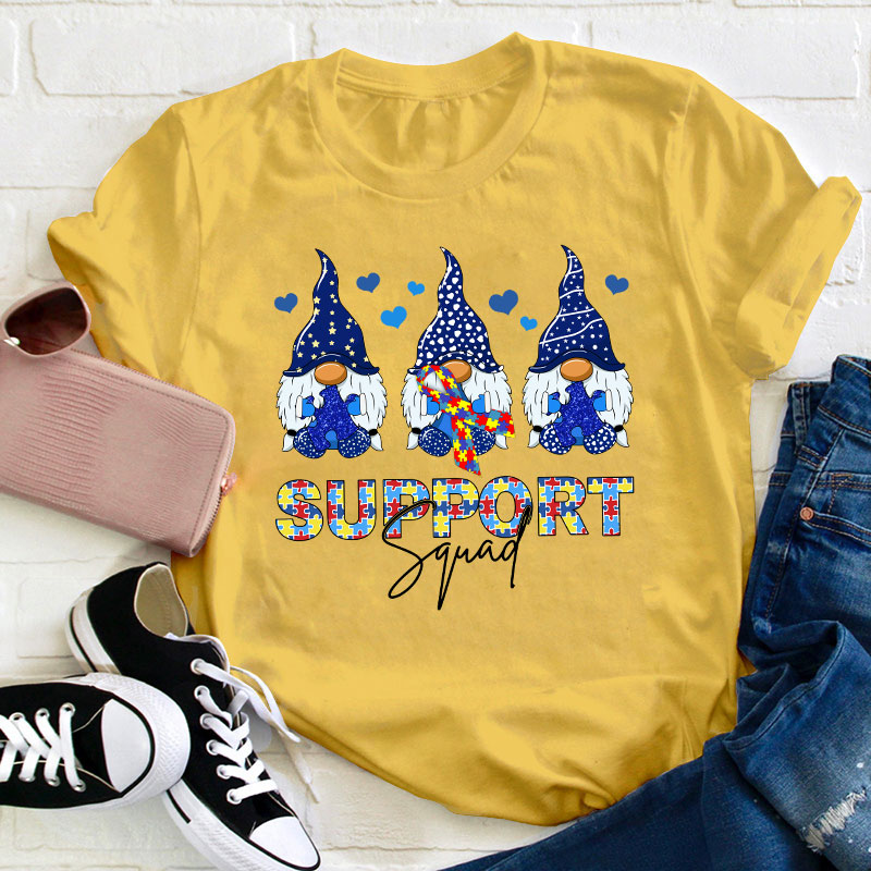 Support Squad Gnome Autism Awareness Teacher T-Shirt