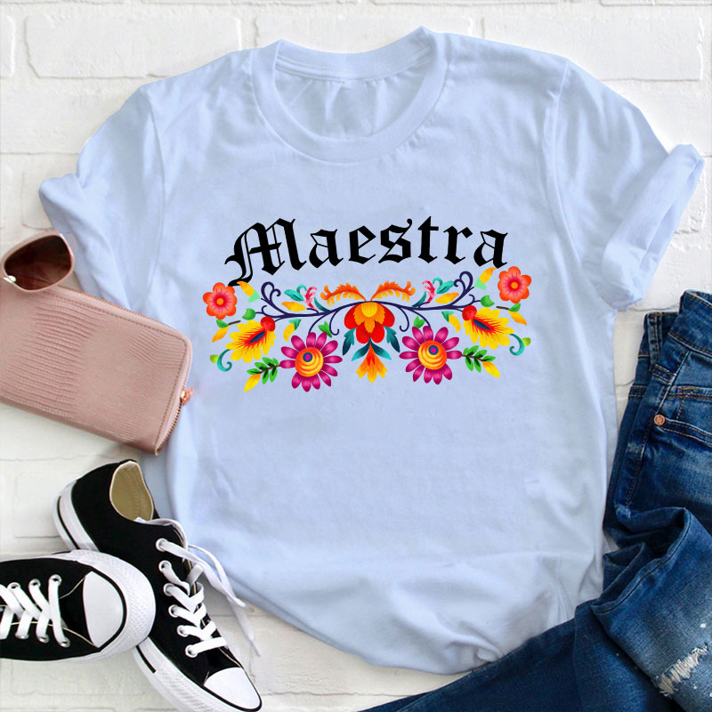 Maestra Floral Teacher T-Shirt