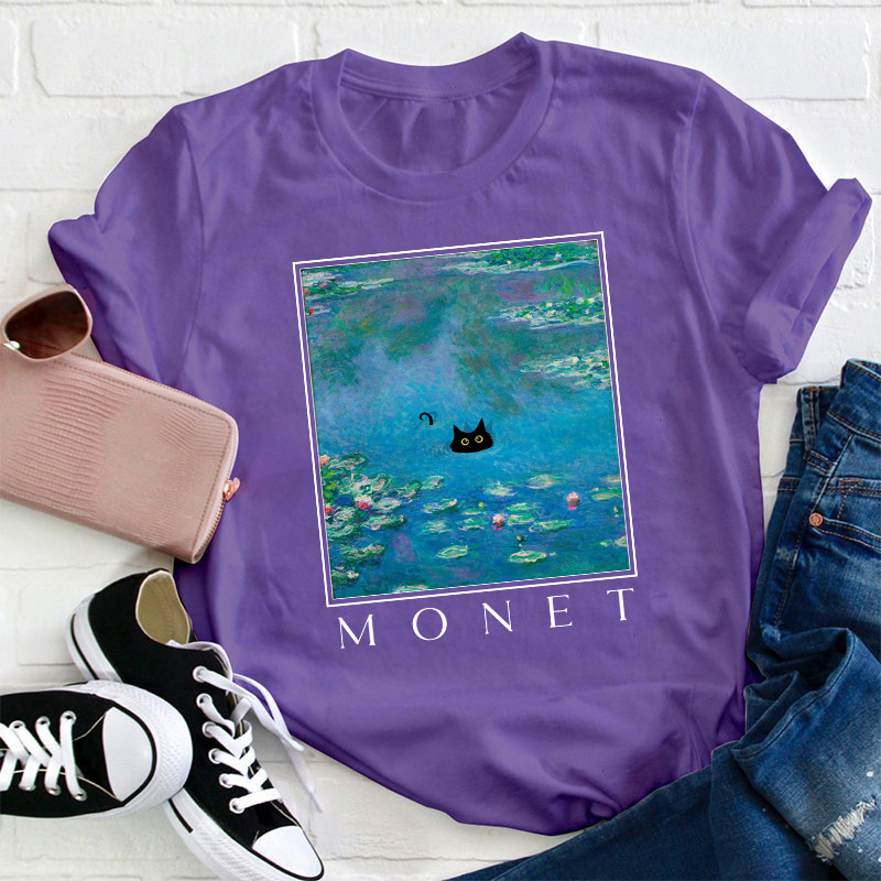 Monet Waterlily Cat Teacher T-Shirt