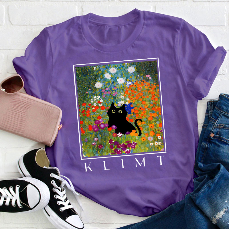 Klimt Cat Garden Cat Teacher T-Shirt
