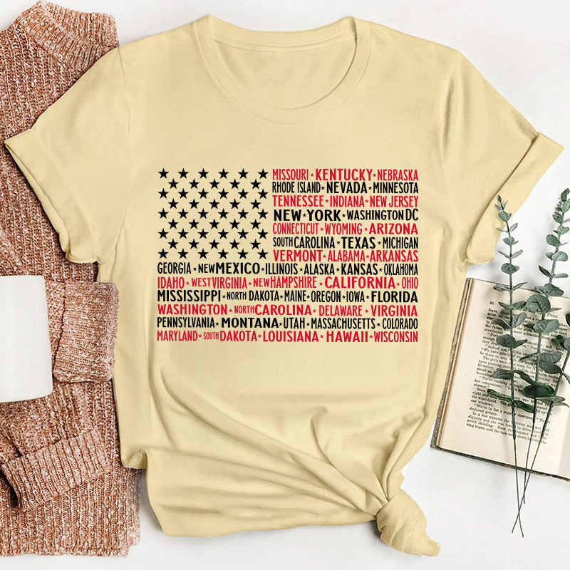 Vintage American Flag 4th Of July Teacher T-Shirt