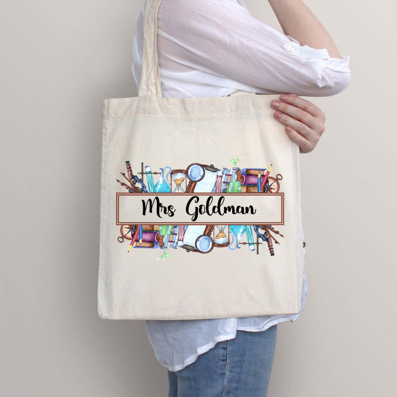 Personalized Retro Steampunk Style Name Teacher Tote Bag