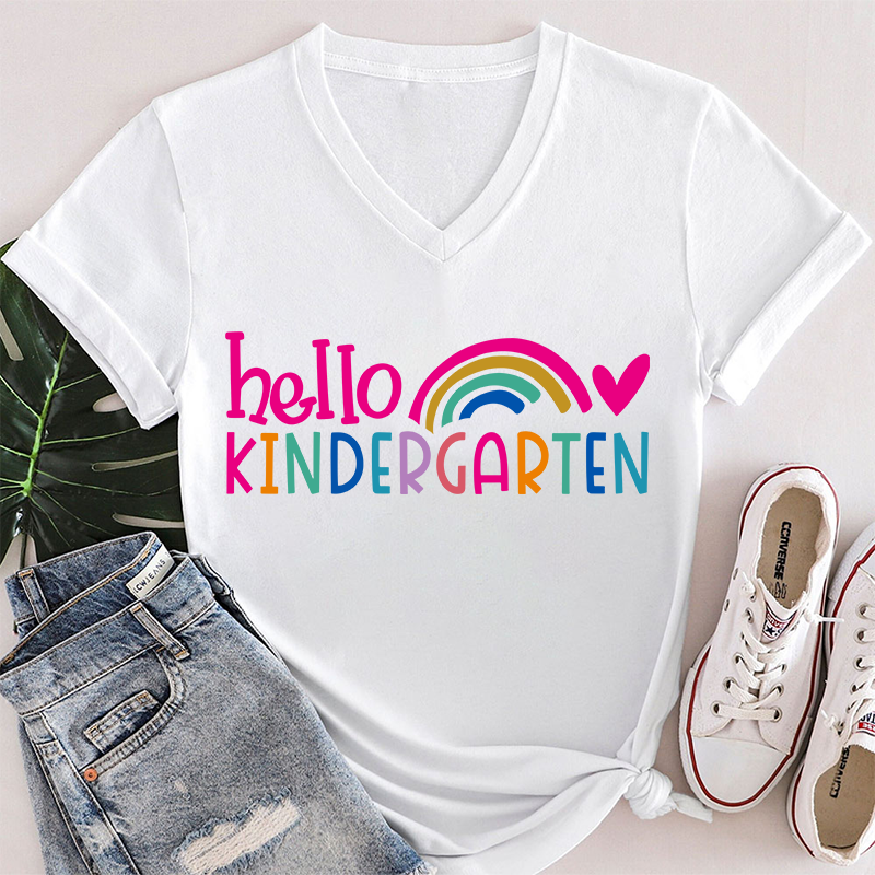 Personalized Hello Teacher Female V-Neck T-Shirt