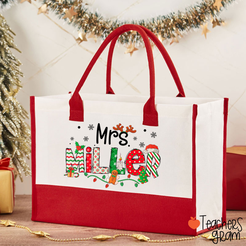 Personalized Teacher Name Christmas Teacher Cotton Tote Bag