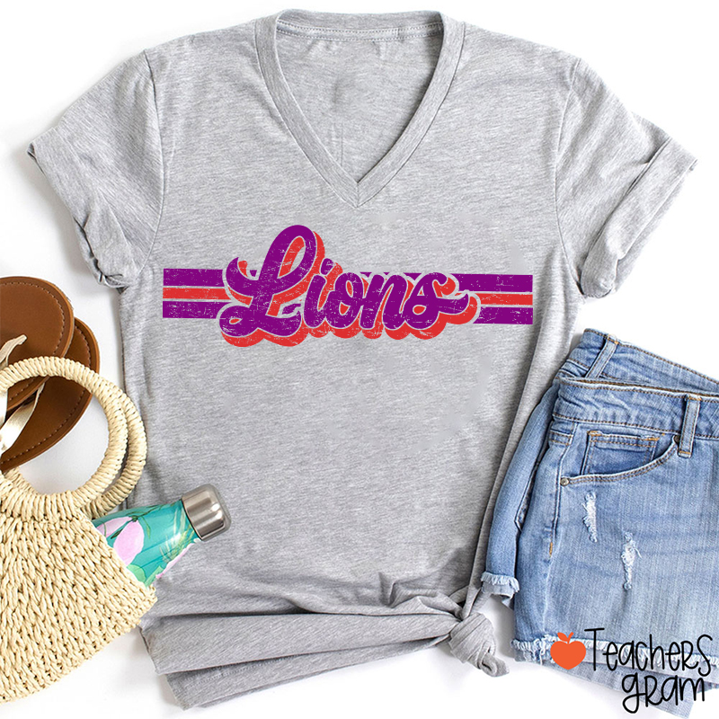 Personalized Mascot Contrast Color Line Teacher Female V-Neck T-Shirt