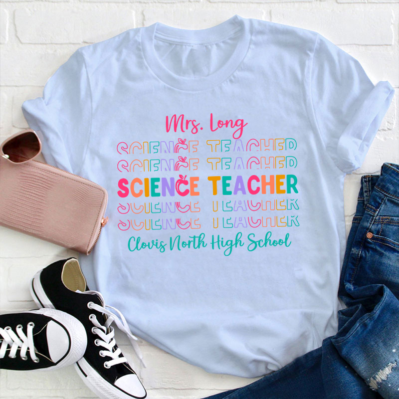 Personalized Colorful Apple Teacher T-Shirt