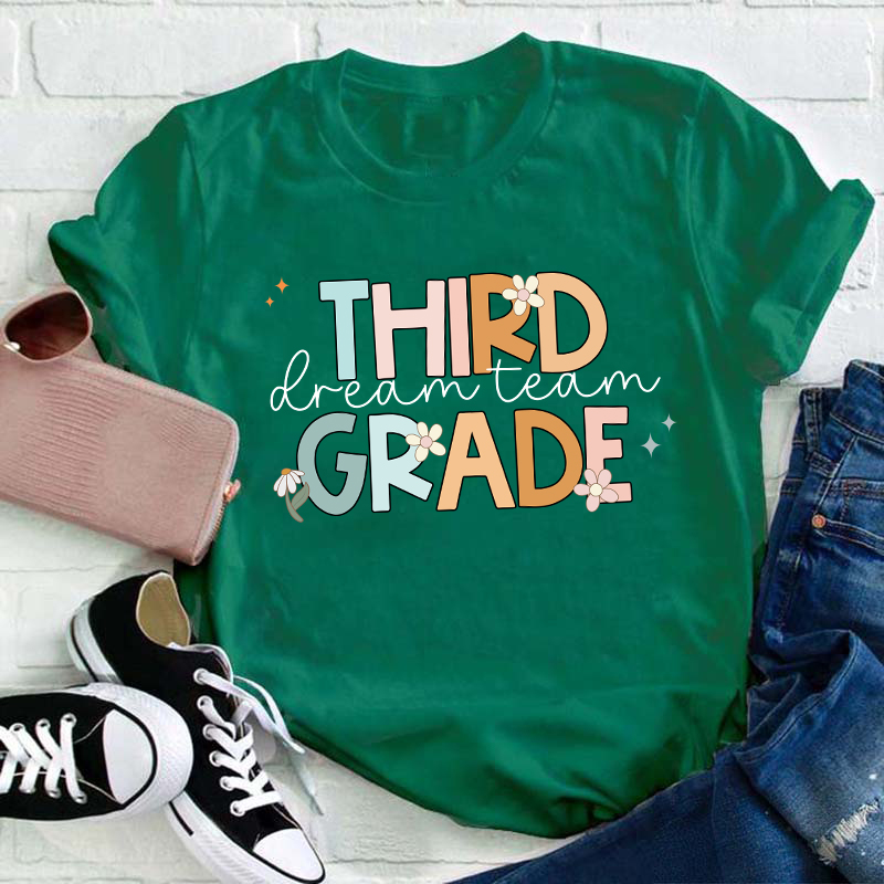 Personalized Grade Colorful Flowers Teacher T-Shirt