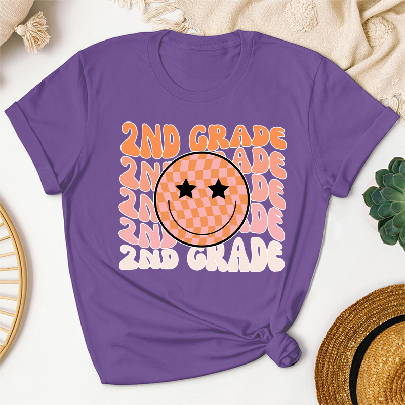 Personalized Smiling Face Grade Teacher T-Shirt