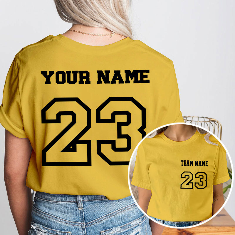 Personalized Name And Back Number Teacher Two Sided T-Shirt
