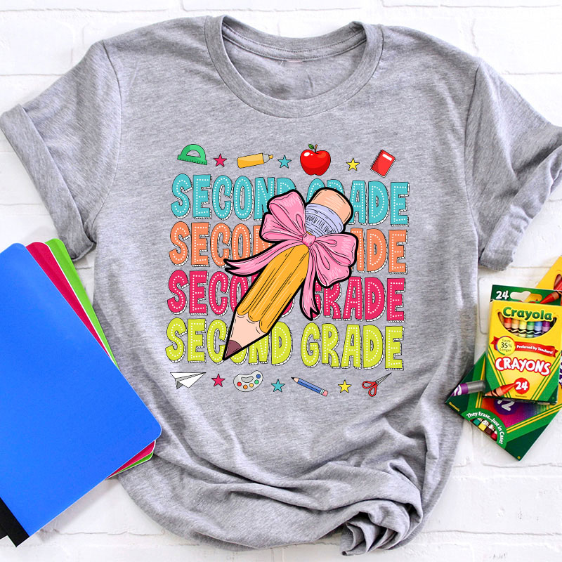 Personalized Class Bow Pencil Cute Icon Teacher T-Shirt