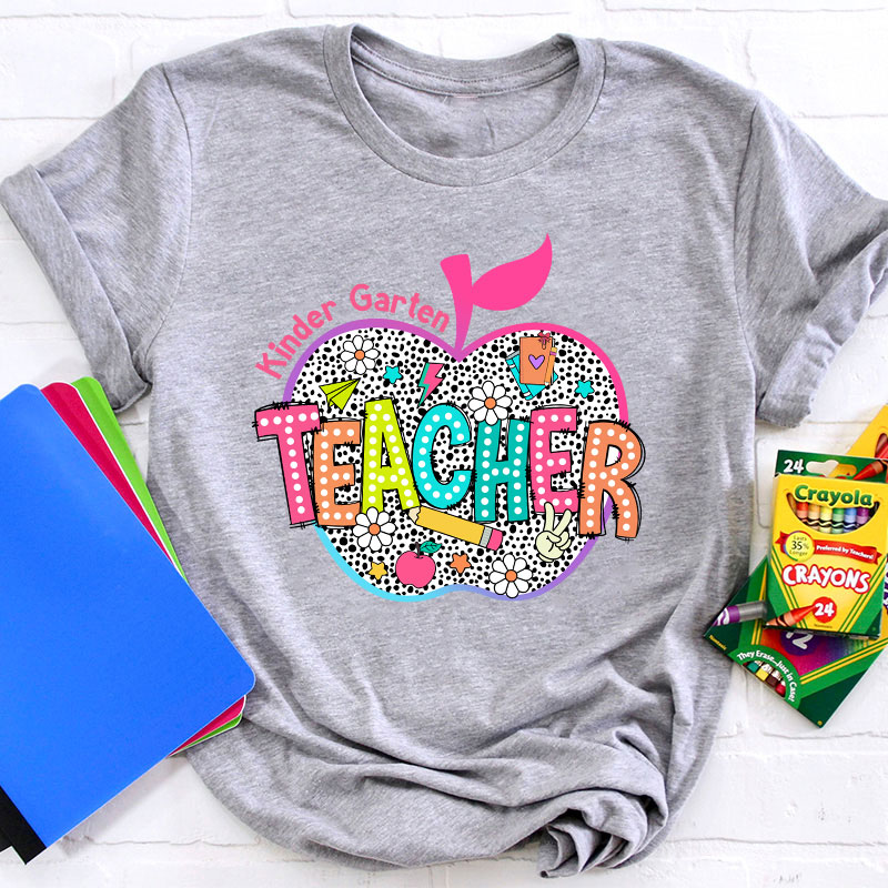 Personalized Neon Leopard Apple Grade Teacher T-Shirt