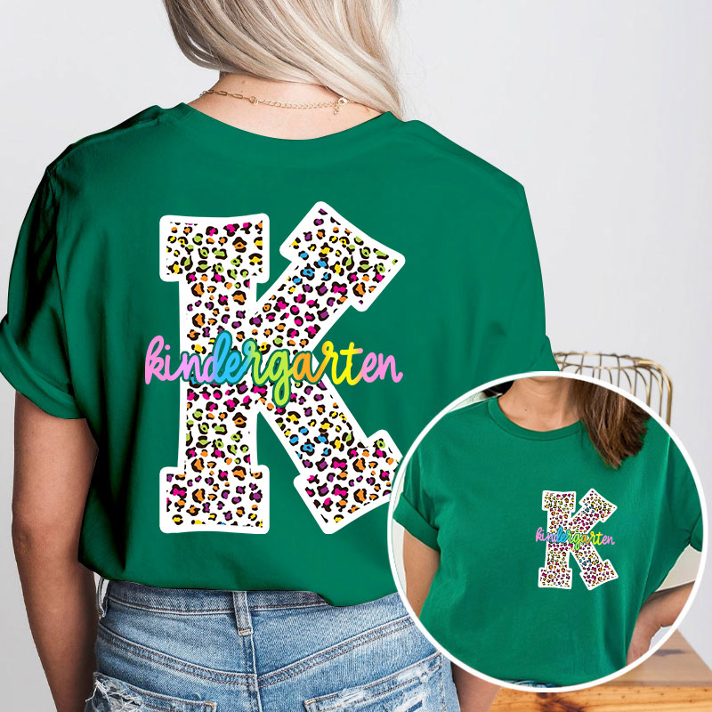 Personalized Colorful Leopard Letter Is For Teacher Two Sided T-Shirt