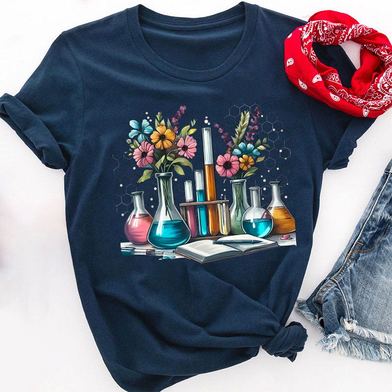 Floral Beakers Science Teacher T-Shirt