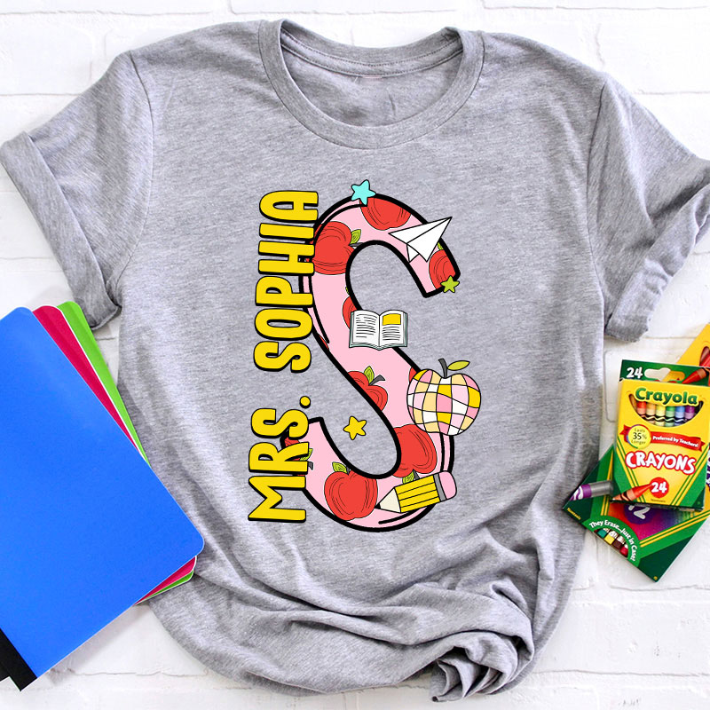 Personalized Teacher's Name Unique Initials Design Teacher T-Shirt