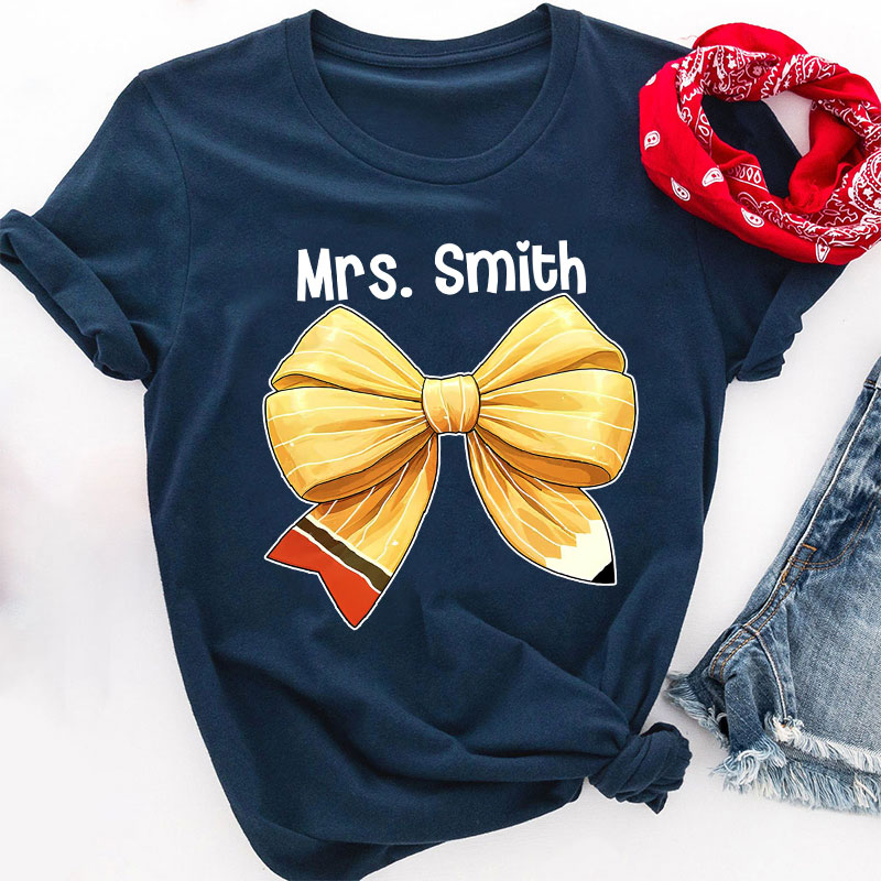 Personalized Name Teacher Bow Teacher T-Shirt