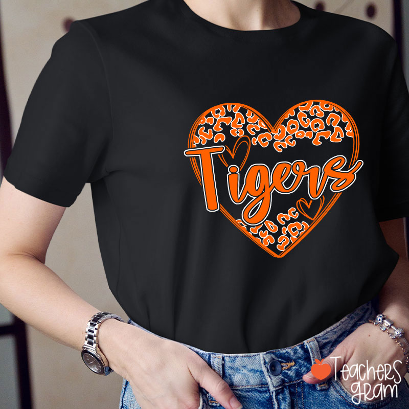 Personalized School Mascot Heart Leopard Teacher T-Shirt