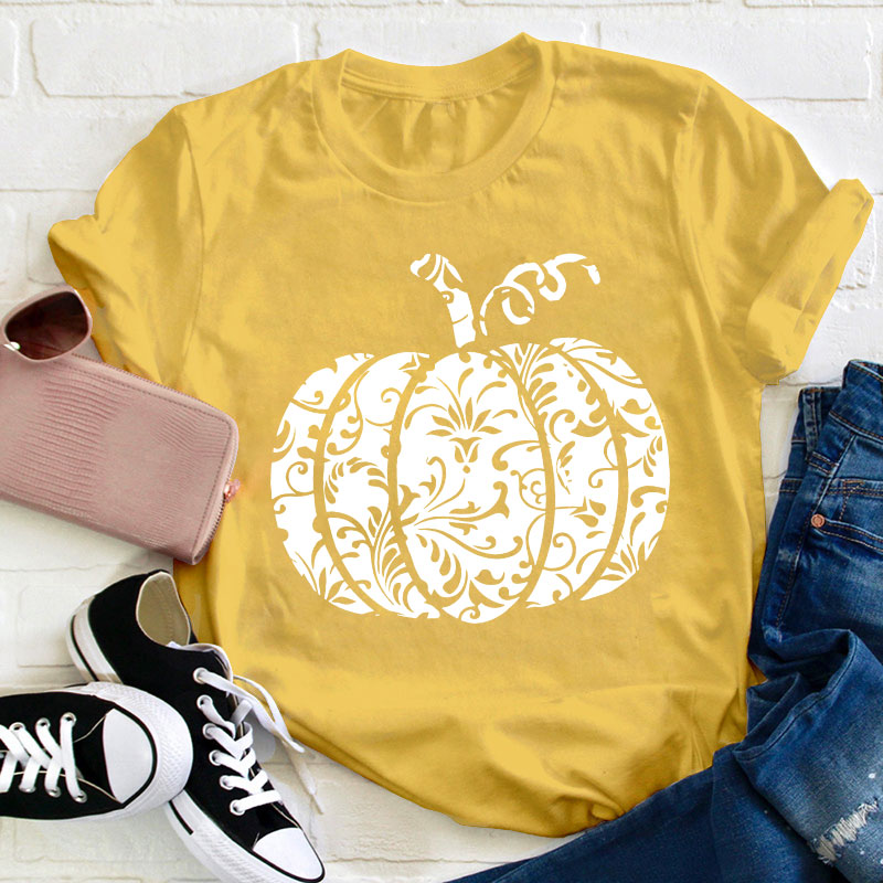 Floral Pumpkin Teacher T-Shirt